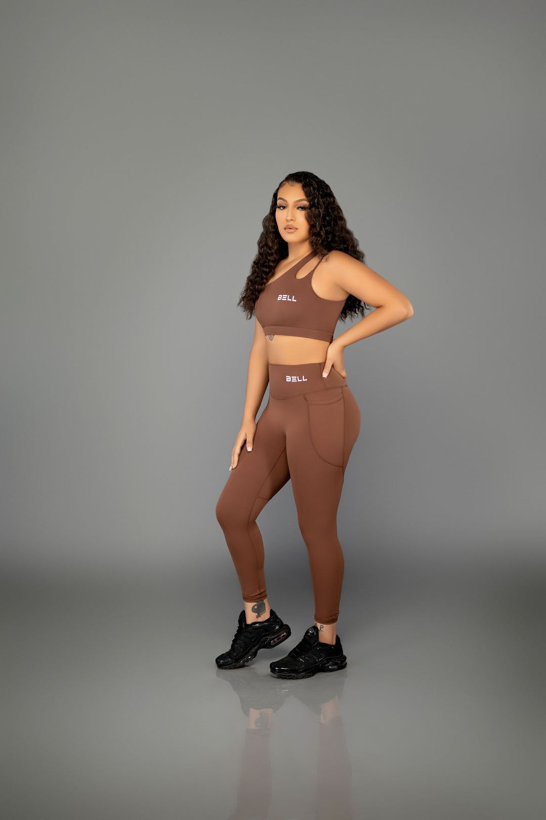 Bell power leggings set mocha high waisted gym leggings and sports bra