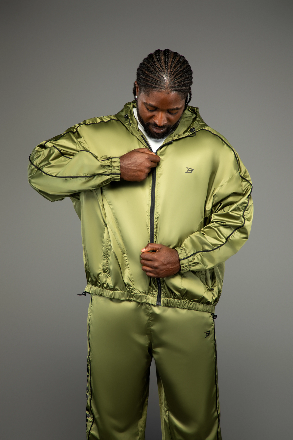 Recon green ALPHA hooded track jacket with full-zip front